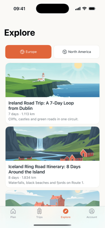 Roadanza on iPhone: route ideas to steal